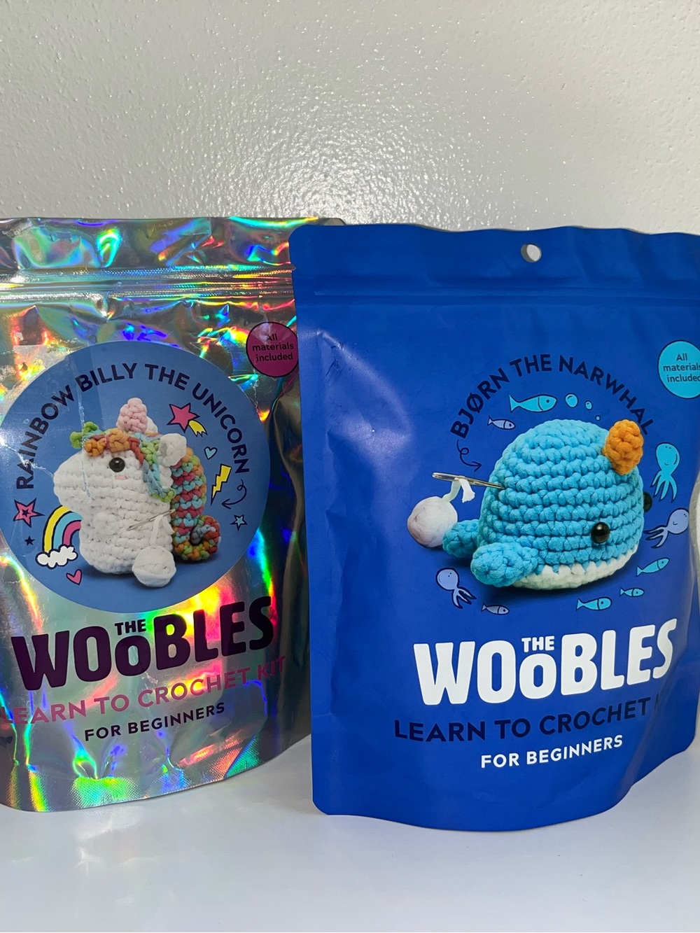 The Woobles Bjorn The Narwahl & Rainbow Unicorn Learn to Crochet Kits (2) NIB